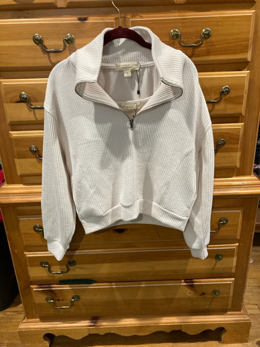 saltwater LUXE Ribbed half zip crewTop - and tank. Two piece set. Cream. Size S.